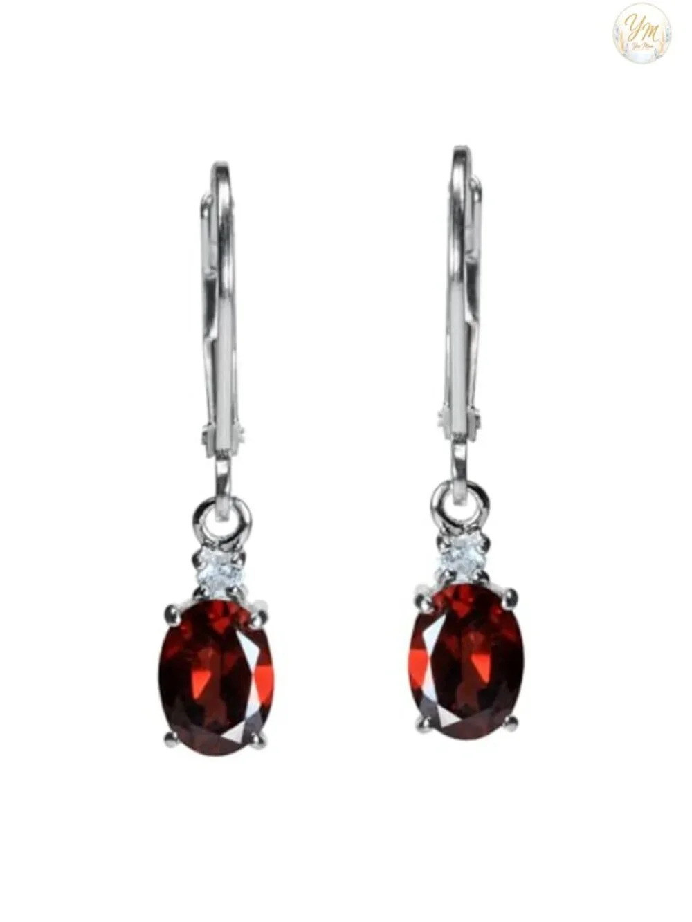 White Gold Plated 925 Sterling Silver Leverback Garnet & Topaz Earrings